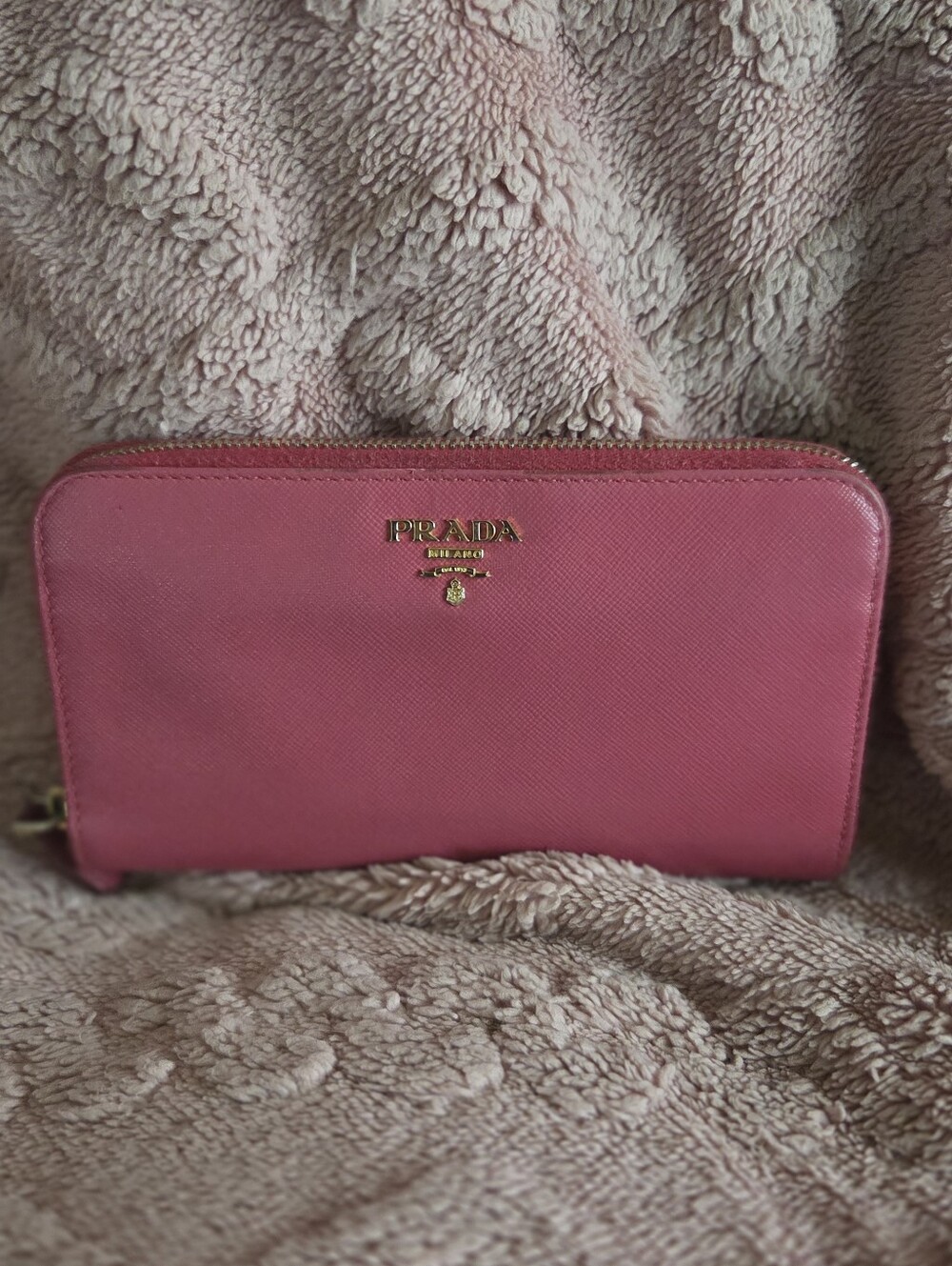 Prada Pink Saffiano Zip-Around Wallet